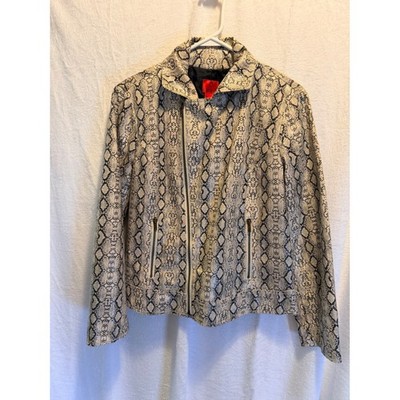 V Cristina Faux Leather Snakeskin Print Moto Jacket Cream Black Size L RN120634