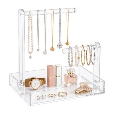 2-Tier Acrylic Jewelry Organizer Stand with Removable Tray