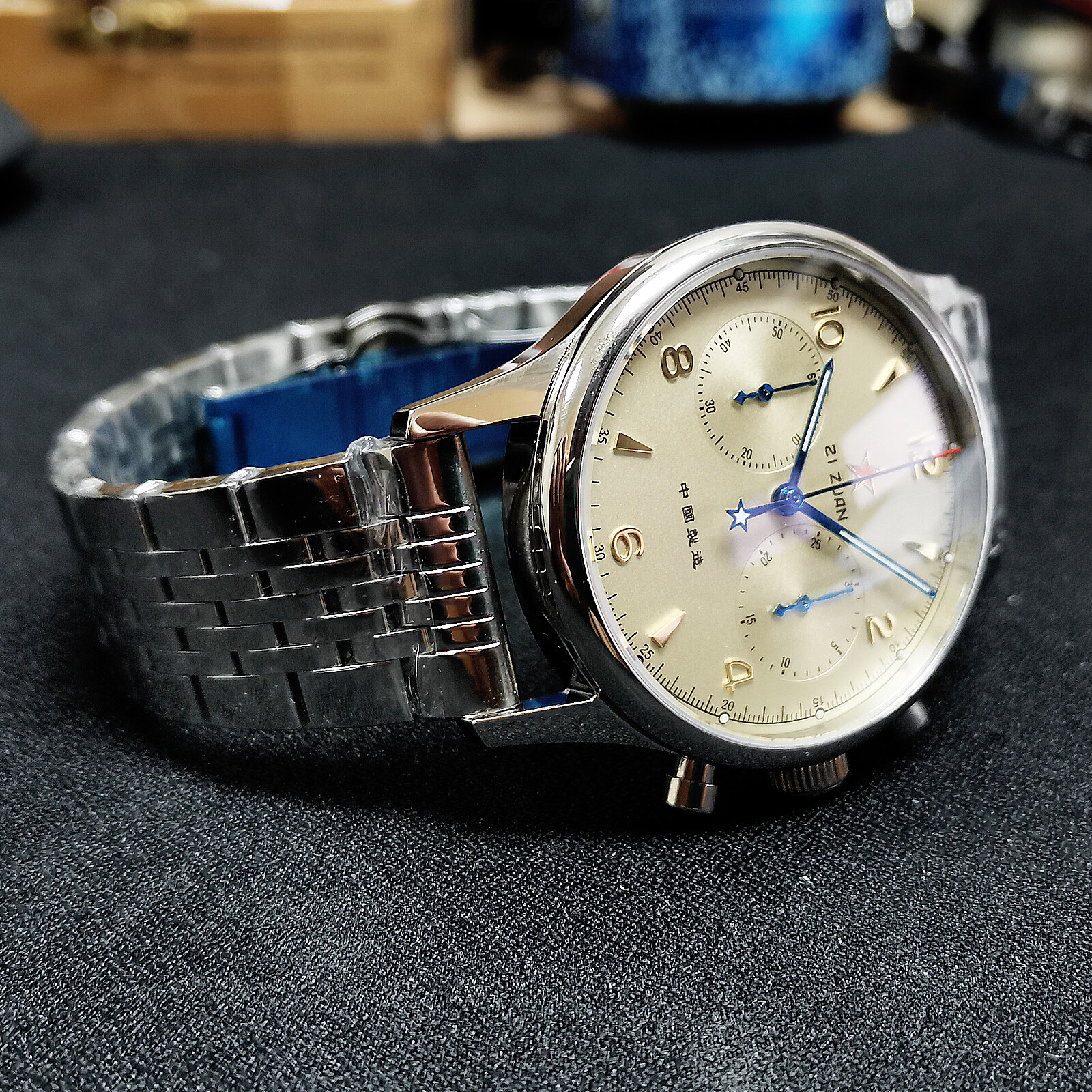 Pre-owned Sugess Seagull 1963 Luminous 40mm Steel Band Chrono Mechanical Watch  Su1962s40