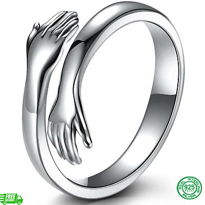Hugging hands 2024 silver ring