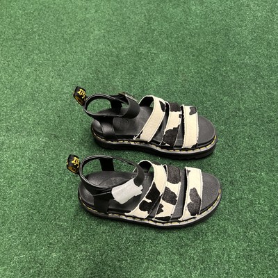 Dr Doc Martens Blaire Platform Sandals Womens 6 Black White Cow Print Calf Hair