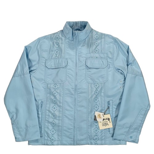 Vintage 90s Y2K Stussy Men's Light Blue Zip Up Windbreaker
