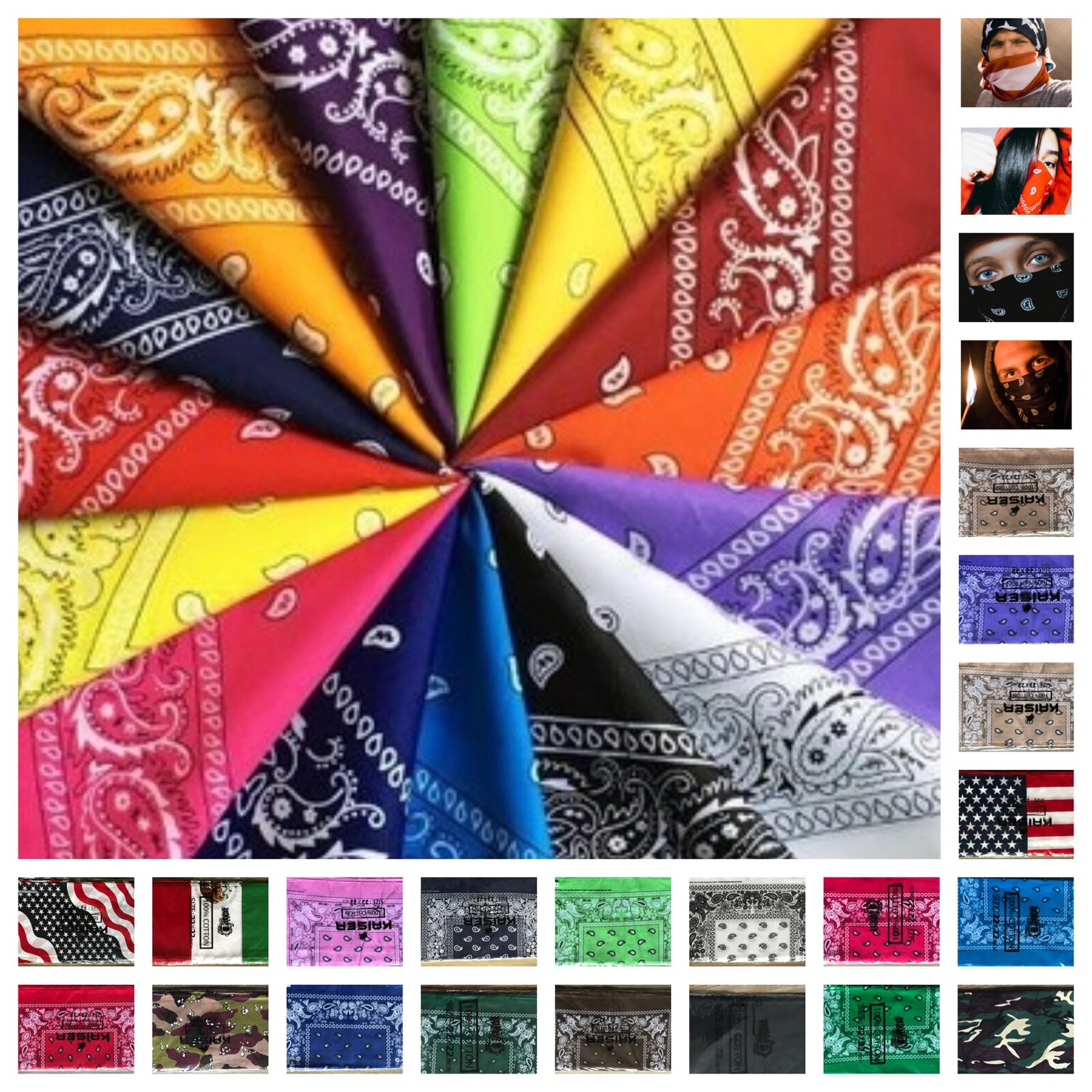 1 Paisley Bandana Face Mask Head Wrap Army Camo USA Mexico Flag Scarf Colorful