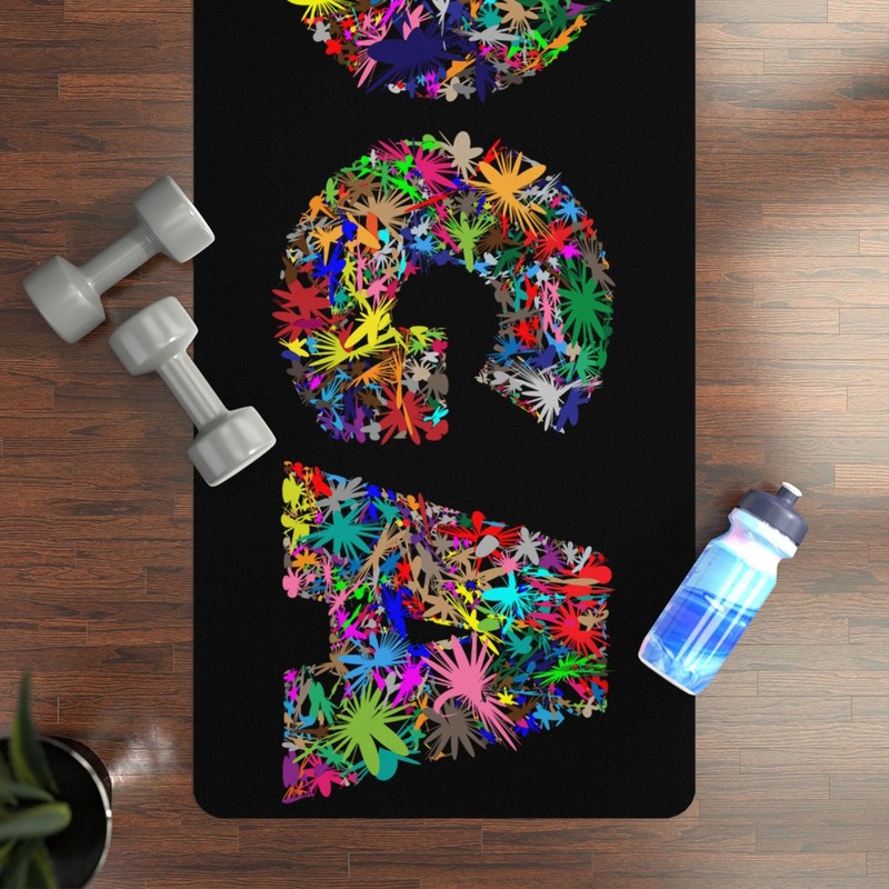 Floral Rubber Yoga Mat 24x72 Black Microfiber Suede Non Slip Grip