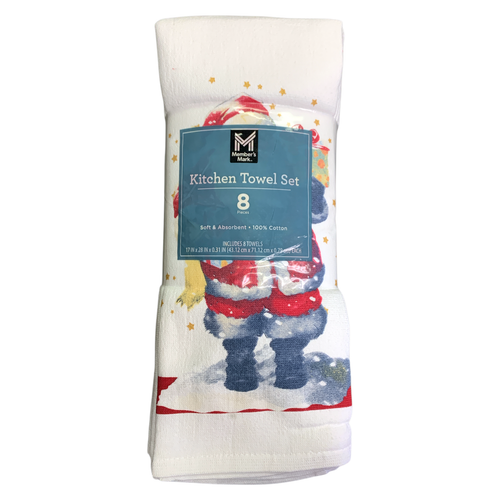 Members Mark 8-Piece Absorbent 100% Cotton Kitchen Towel Set, Holiday Santa