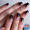 IMSOHOT Black Gradient Press on Nails Medium Coffin Fake Nails Ombre Glossy Glue on Nails Full Cover Ballerina Stick on Acrylic False Nails with Designs for Women Girls