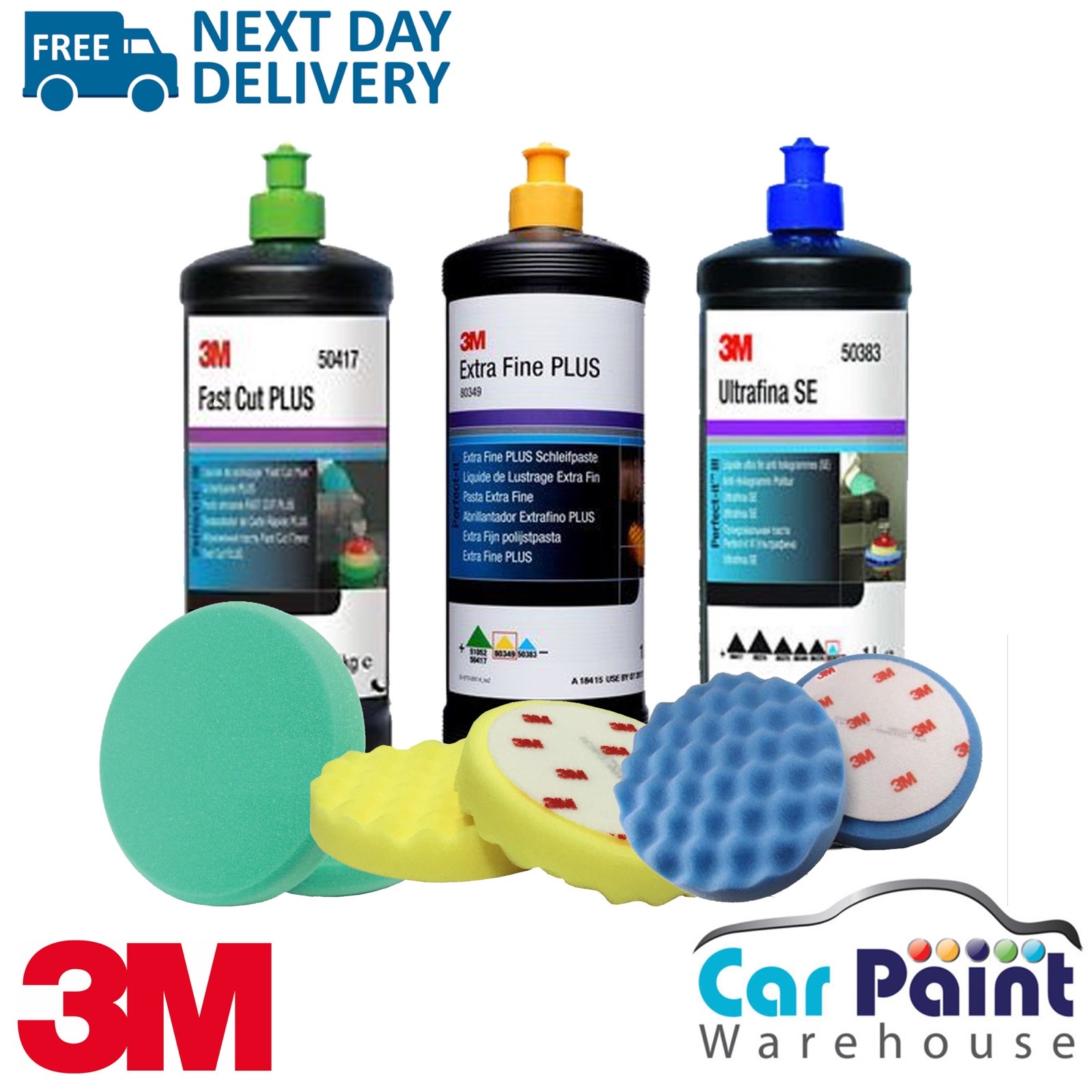 3M PerfectIt 3 Bottle & Pads Kit Polishing Detailing Paint Correction