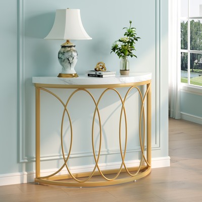 Tribesigns White Gold Modern Console Table Faux Marble Entryway Hallway Table