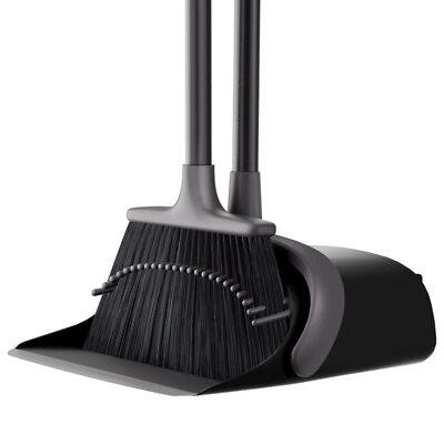 Upgrade Broom and Dustpan Set for Home, 52'' Long Handle, Standing Dustpan an...