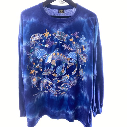 Dolphin Dreaming XL T-shirt Vintage Tie Dye Australia Aboriginal Psychedelic