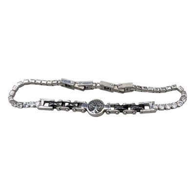 Stainless Steel Tree of Life Cubic Zirconia Tennis Bracelet Adjustable