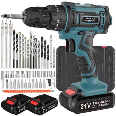 VOERJIA 21V Cordless Drill Power Drill Cordless Cordless Drill 2-Speed 46Pc