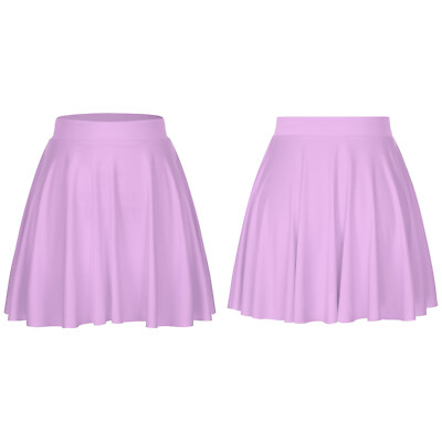US Womens Flared Skater Mini Skirt Casual Stretchy Waistband Pleated Skirt