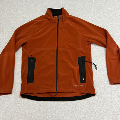 Exofficio Jacket Mens Medium Orange Polartec Wind Pro Travel Secure Multi Pocket