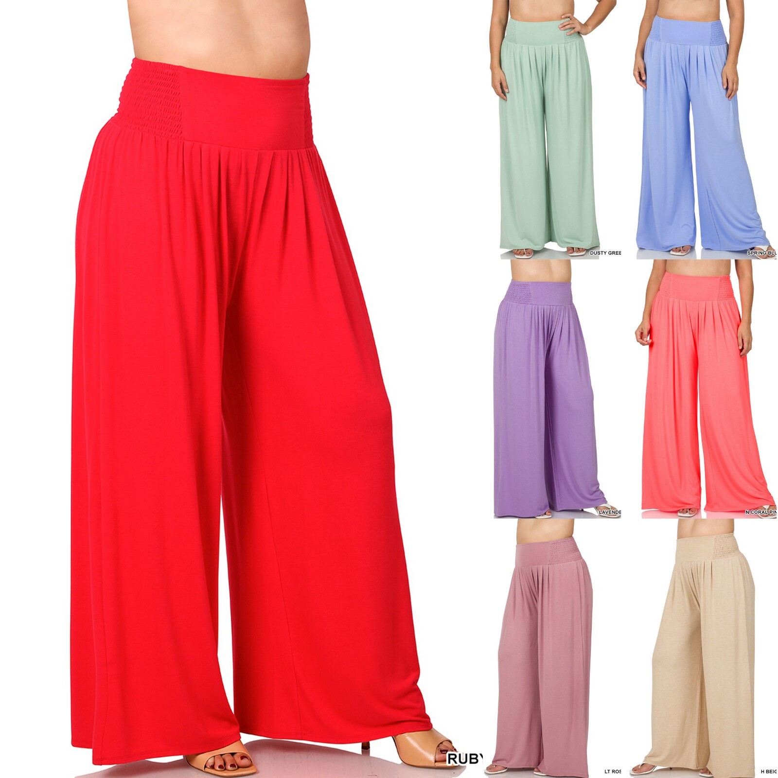 1X 2X 3X Women's Plus Size Wide Leg Pants Smocked Waist Soft