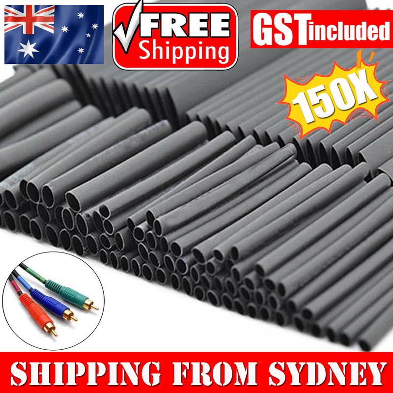150Pcs Black Heat Shrink Tube Weatherproof Sleeving Tubing Sleeve Wrap Kit Tube