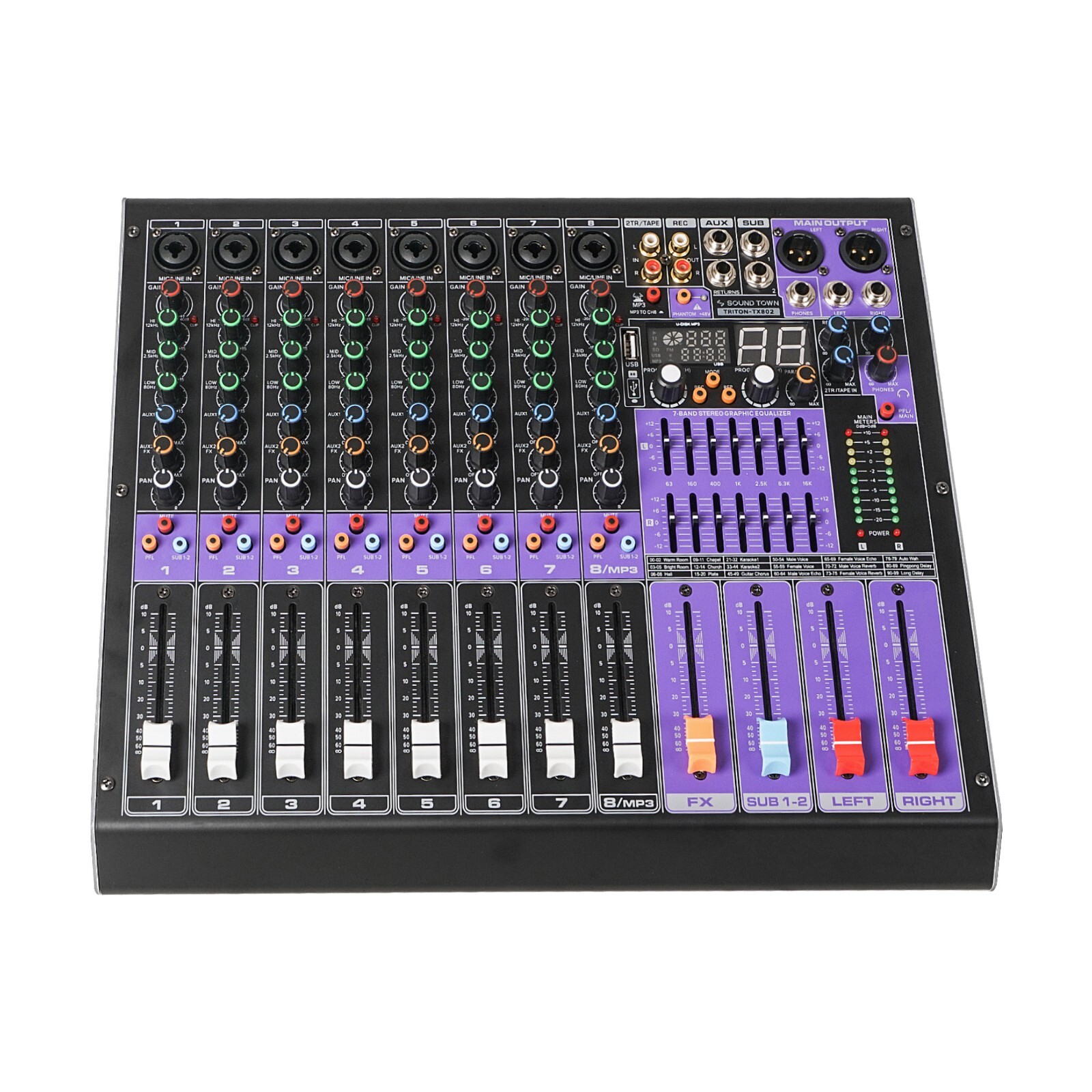 Sound Town 8-Ch Mixer, 99 DSP, Dual 7-band EQ, 48V Phantom Power (TRITON-TX802) Sound Town 8-Ch Mixer, 99 DSP, Dual 7-band EQ, 48V Phantom Power (TRITON-TX802)