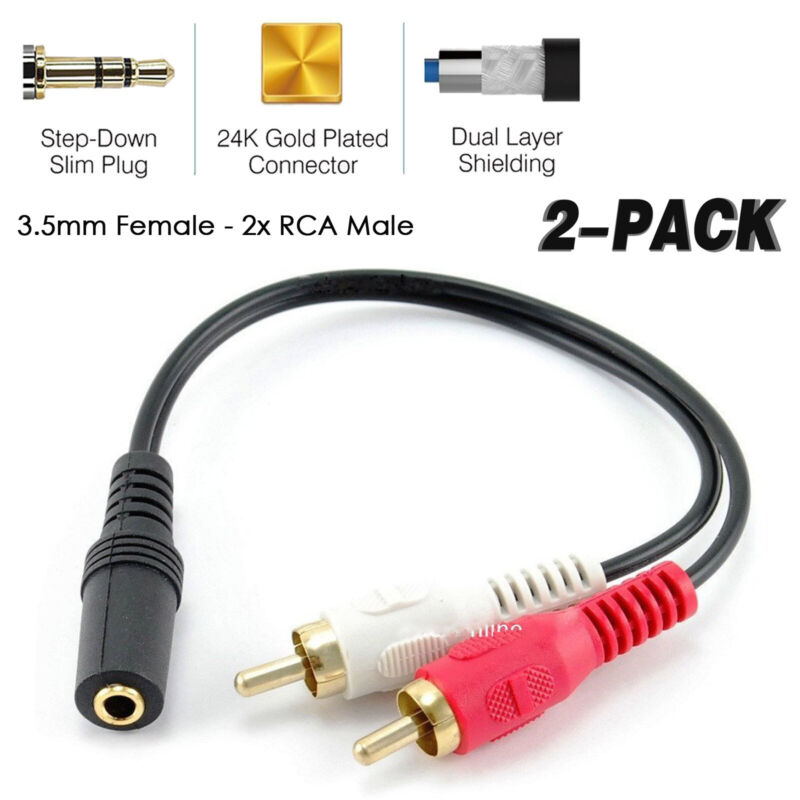 3.5mm 1/8" Stereo Female To 2 Male Rca Jack Adapter Aux Audio Y Cable Splitter