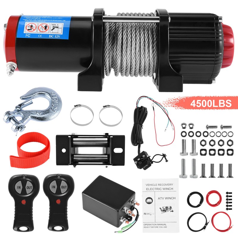 12V Electric Winch 4500LB Heavy Duty Steel Cable Winch ATV Boat