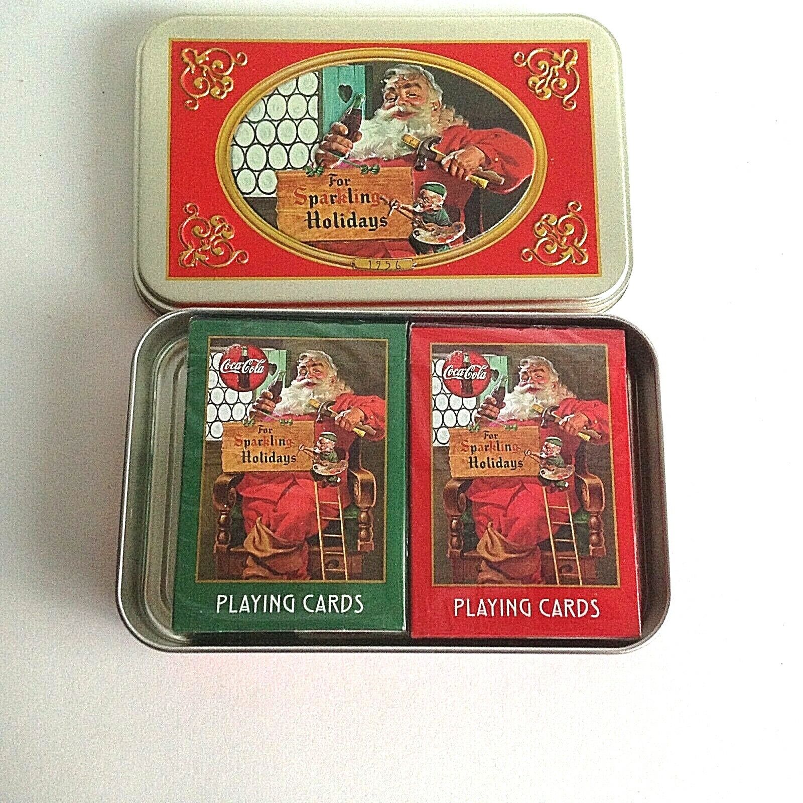 1998 Nostalgia Tin Playing Cards Coca Cola Christmas Santa New...