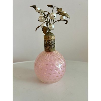 DeVilbiss Pink & Gold Vintage Murano Glass Perfume Bottle with Pearls & Leaves