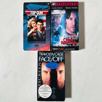 VHS - Lot of 3 Action - Face Off ( Screener ) - Top Gun - Chain Reaction