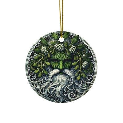 Green Man Yule Ornament - Mystical Forest Spirit Christmas Decor on Ceramic