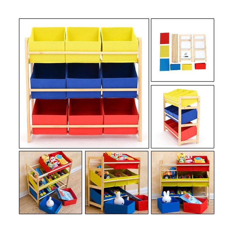 Children's Toy Storage Unit children's shelf 3 tiers 9 canvas drawer