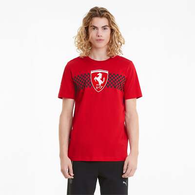 

Puma Ferrari Race Checked Flag Crew Neck Short Sleeve TShirt Mens Red Casual Top, Красный, Puma Ferrari Race Checked Flag Crew Neck Short Sleeve TShirt