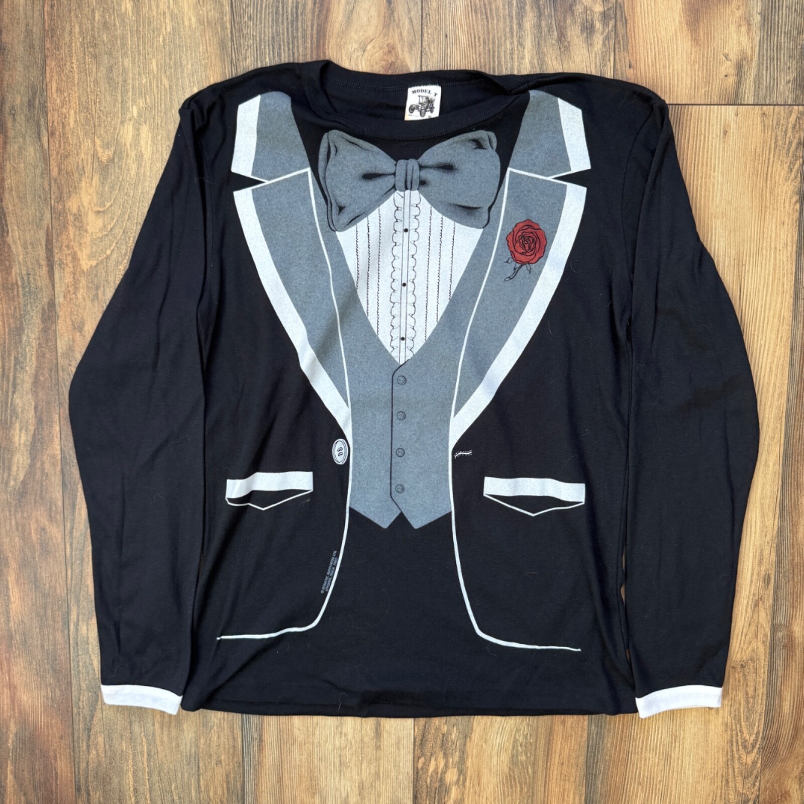 Vintage 80s Tuxedo T-Shirt 1980 Long sleeve Shirt XL Single