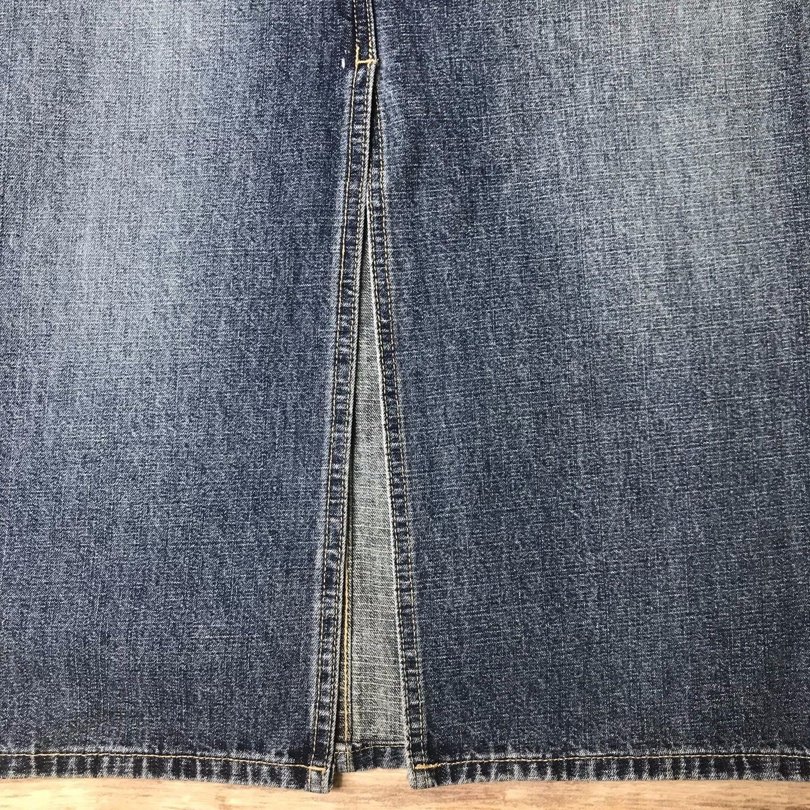 Duo Maternity Denim Long Below Knee Maxi Skirt Front Vent Back Pockets Sz L M13