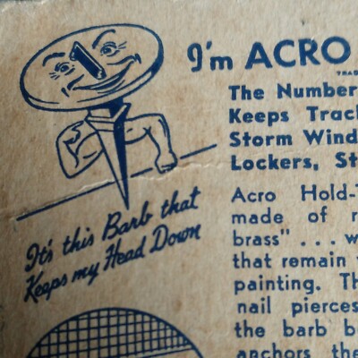 VTG ACRO 1948 Hold-Tite Numbering Tacks Window Markers Advertising MENOMONEE WI