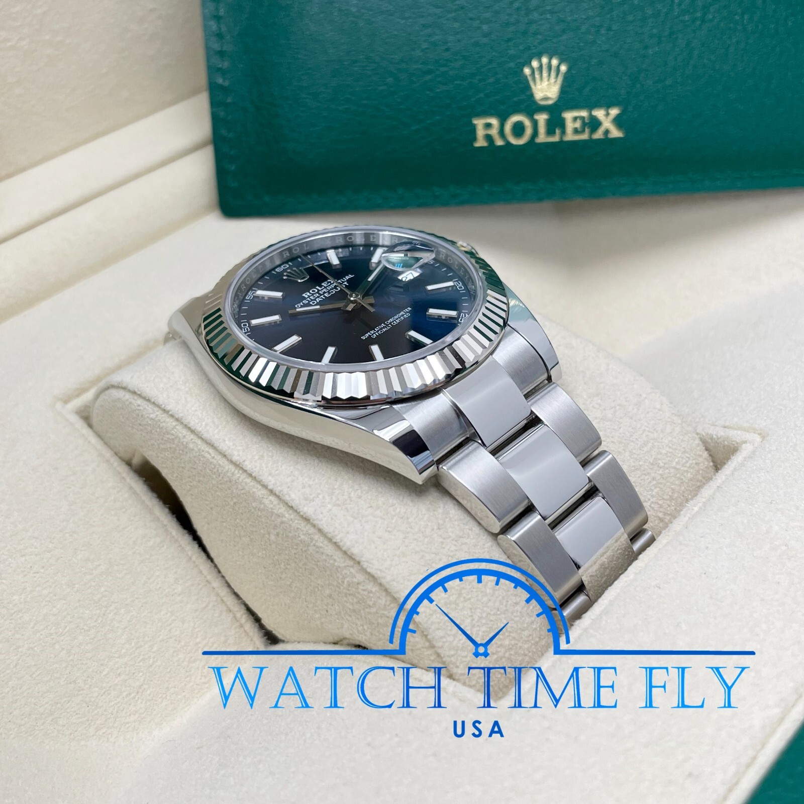 Pre-owned Rolex Datejust 41mm 126334 Fluted Bezel Blue Index Dial Oyster Bracelet Steel