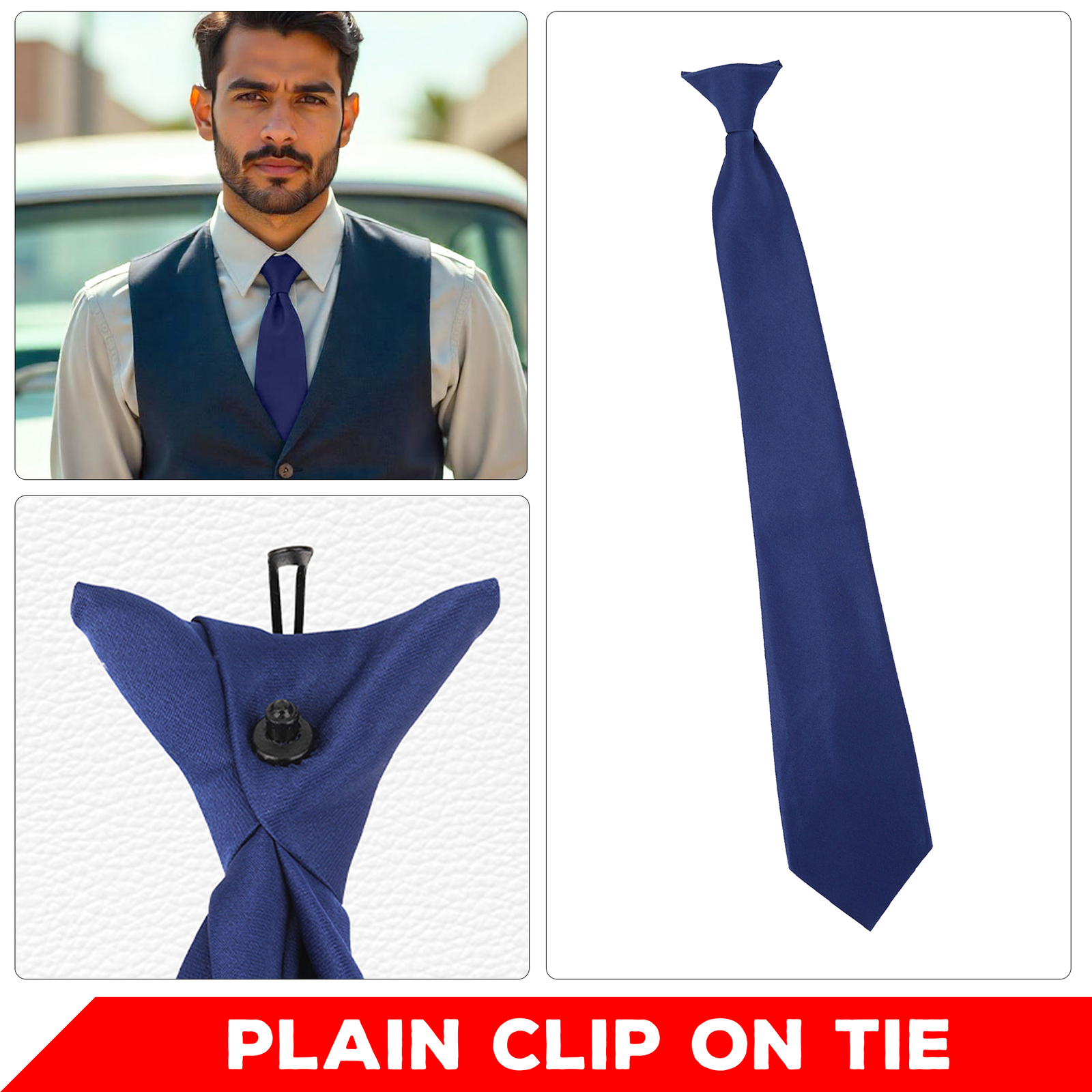 Blue Plain Clip On Tie Security Doorman Bouncer Funeral Wedding - High Quality