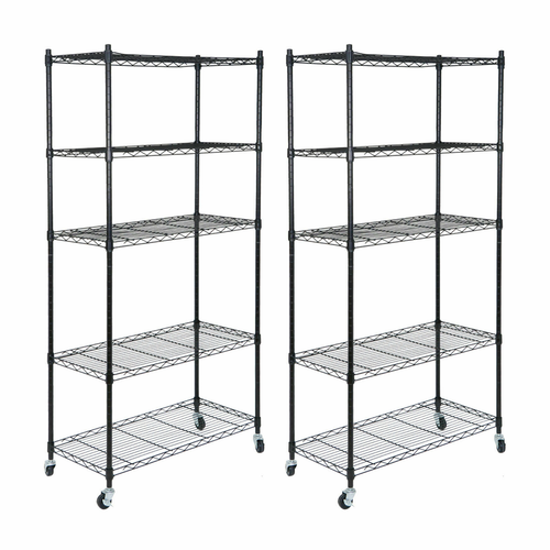 2PCS 5-Tier Shelves Wire Unit Rack Large Space Storage Rolli