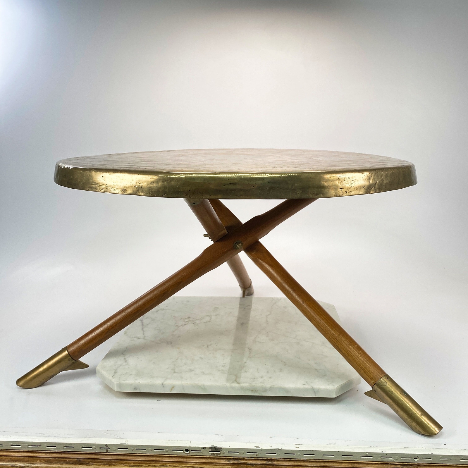 Mid Century Very Low Brass Table, Pedestal Accent Table
