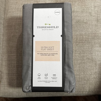 * Threshold * - 300 Thread Count Ultra Soft Flat Sheet * Classic Grey * QUEEN