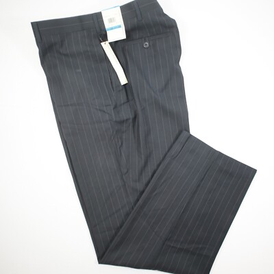 Perry Ellis Portfolio Pinstripe Dress Pants Mens 36x32 All Season Black NEW!