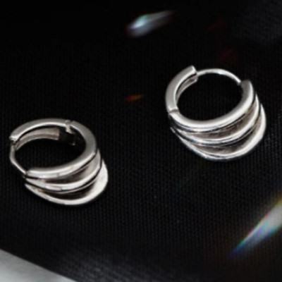 Women's Tiny Triple Loop Earrings Sterling Silver