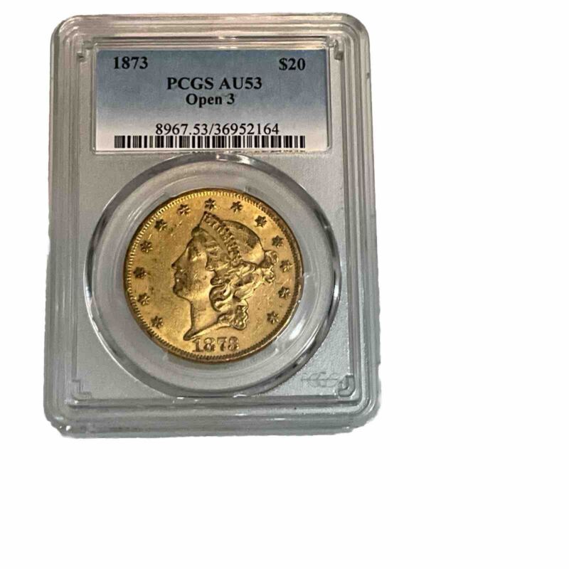 1873 US Gold $20 Liberty Double Eagle - PCGS AU53 Open 3 🌟