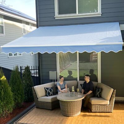ALEKO Retractable Motorized Patio 12 x 10 feet Awning Sunshade Sky Blue