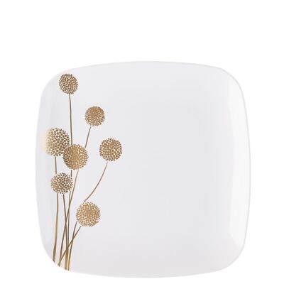 7.25'' White/Gold Dandelion Square Plastic Salad Plates, Fancy Disposable 10pcs