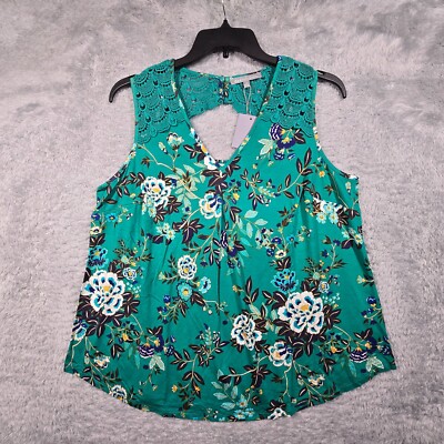 Daniel Rainn Shirt Womens 1X Green Floral Sleeveless Open Back V Neck NWT