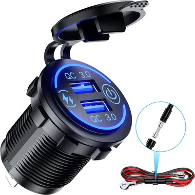 Quick Charge 3.0 Dual USB Charger Socket Waterproof 36W 12V 24V USB Outlet Fa...