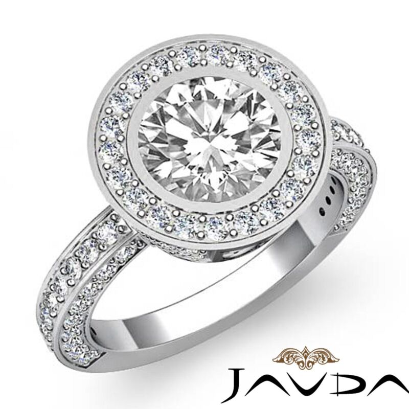 Halo Bezel Pave Set Round Diamond Engagement Filigree Ring Gia H Color Vs1 3 Ct