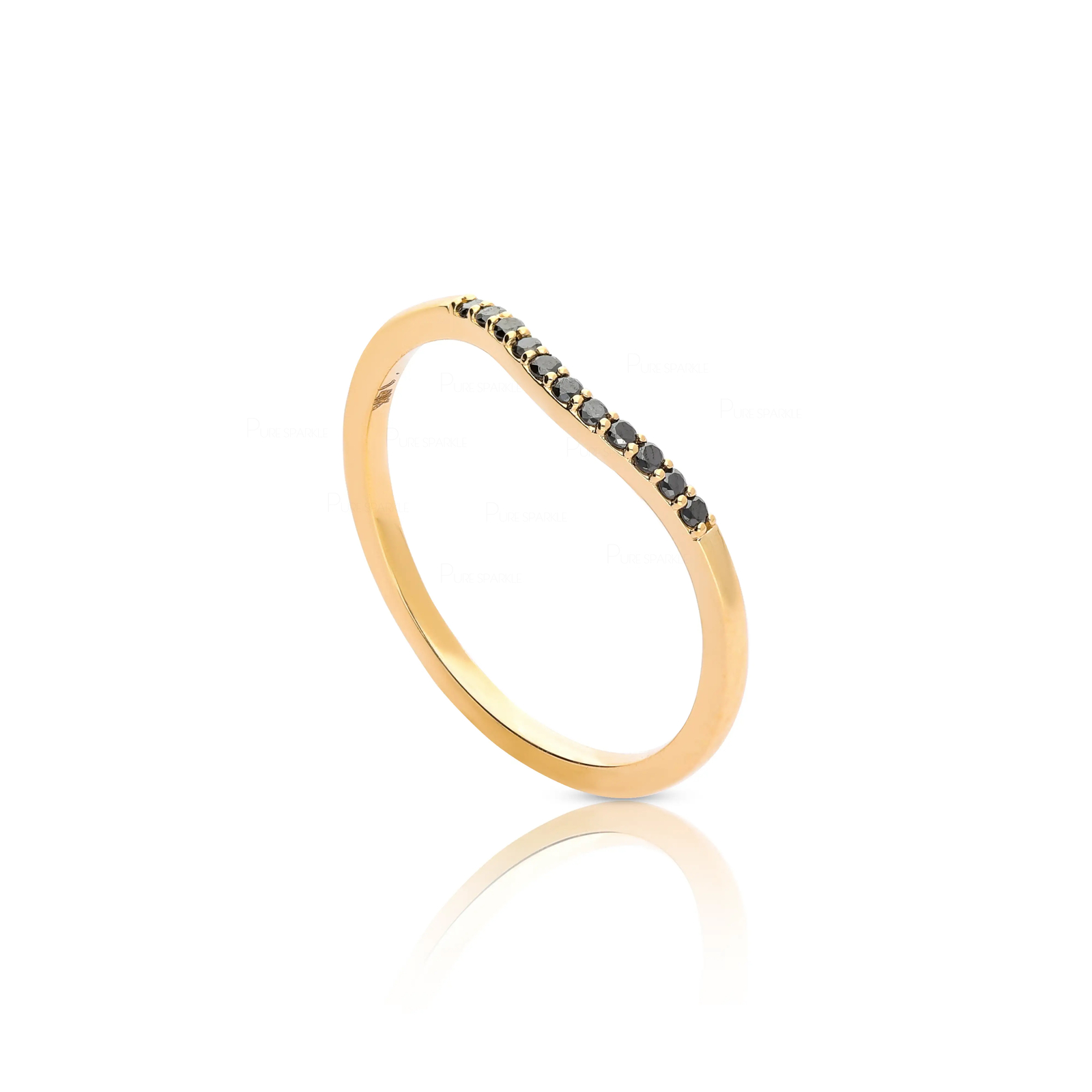 14K Gold 0.07 Ct. Black Lab-Created Diamond Chevron Design Ring Fine Jewelry