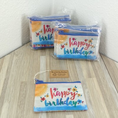 Natural Life Zip Pouches Happy Birthday 4'' x 3''  Lot of 20 Recycled Pouches