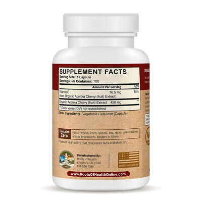 Real-C - Organic Acerola Cherry Extract 17%, Vitamin C, 100 Vegan Capsules