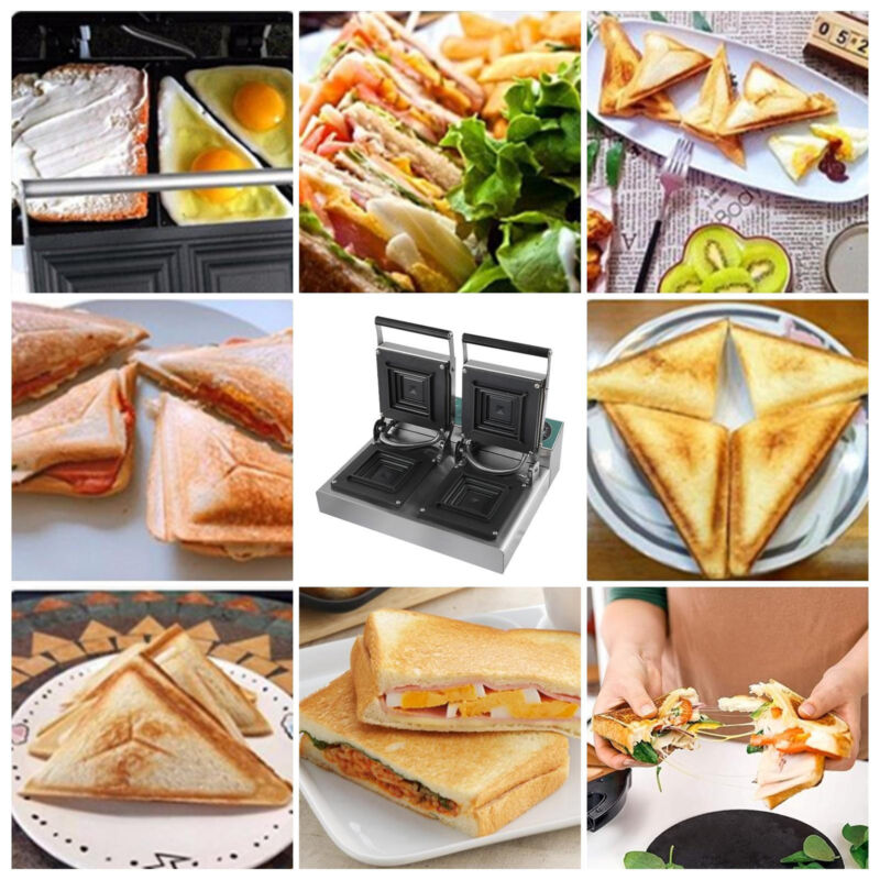 2000wCommercial Double Sandwich Maker Burger Waffle Machine Maker W/Timer