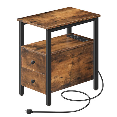 HOOBRO Nightstand with Charging Station Narrow Side Table End Table Coffee Table